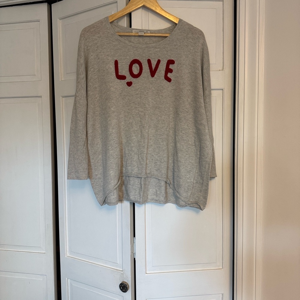 Subtle Luxury Cashmere Gray Sweater with Red Love Design